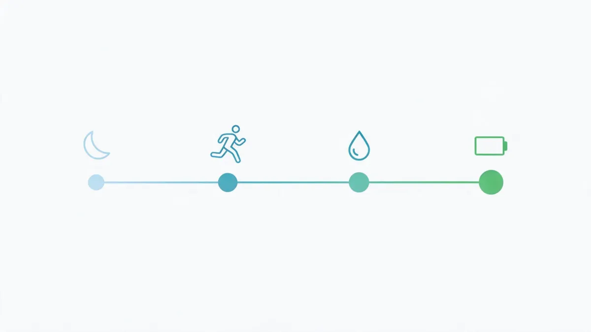 Infografik mit Zeitachse über zwölf Wochen und Symbolen für Schlaf, Regeneration, Haut und Energie